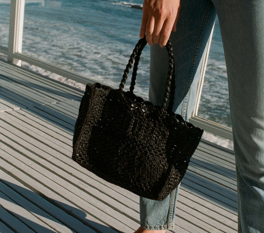 ORLA BAG -- BLACK RAFFIA
